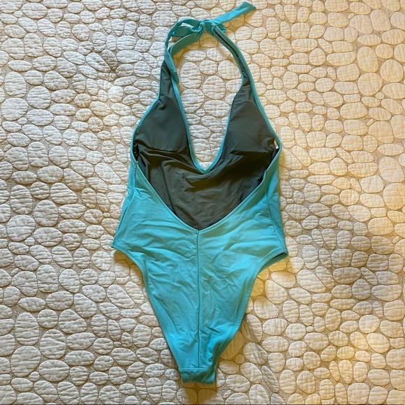 aerie deep-v halter one piece - bright blue - S - Picture 4 of 6